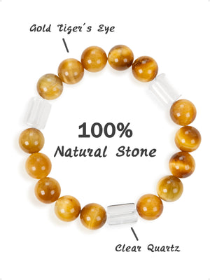 SENLLY Golden Clarity - Gold Tiger Eye & Clear Quartz Bracelet, Handcrafted Natural Stone Jewelry with Radiant Warm Glow & Crystal Accents
