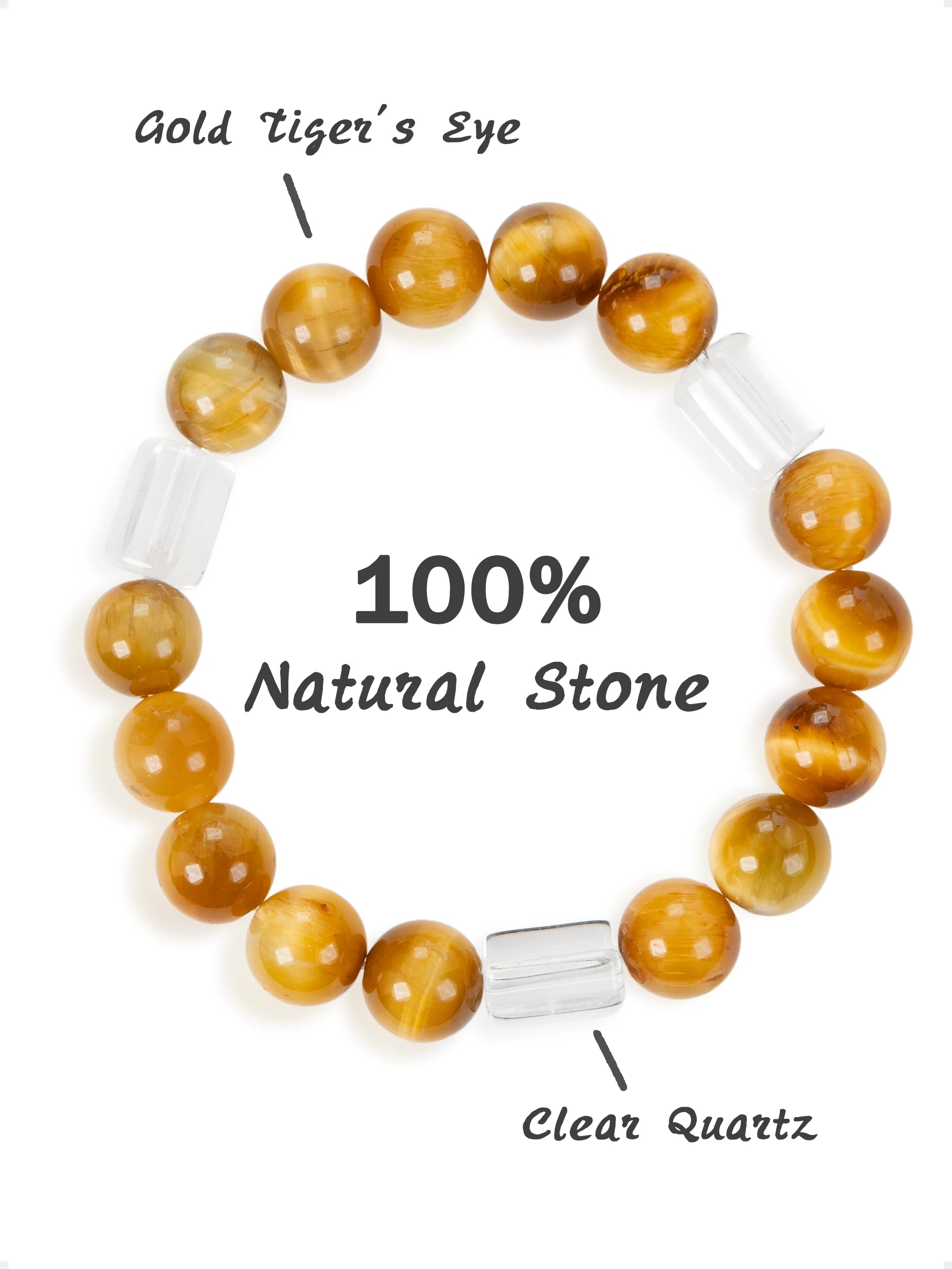 SENLLY Golden Clarity - Gold Tiger Eye & Clear Quartz Bracelet, Handcrafted Natural Stone Jewelry with Radiant Warm Glow & Crystal Accents