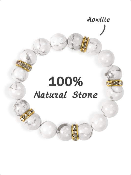 SENLLY White Serenity - Beaded Stretch Bracelet with Howlite, Handmade Natural Stone Jewelry for Calm, Balance & Clarity