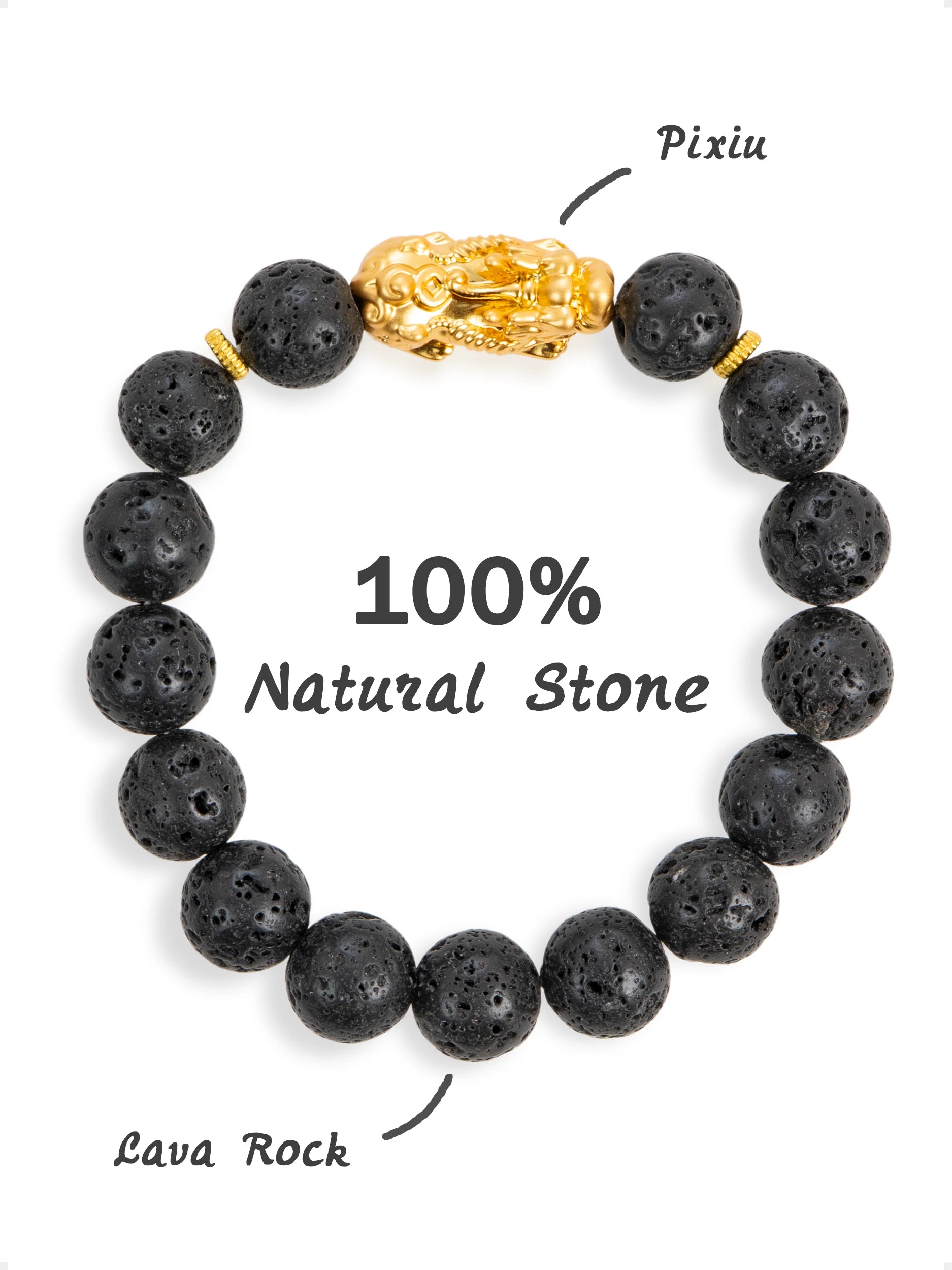 SENLLY Shadow Ember - Beaded Stretch Bracelet with Lava Rock & Brass Pixiu, Handmade Natural Stone Jewelry for Grounding, Balance & Comfort