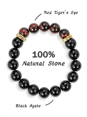 SENLLY Ember Guardian - Beaded Stretch Bracelet with Black Agate & Red Tiger Eye, Handmade Natural Stone Jewelry for Strength, Balance & Focus