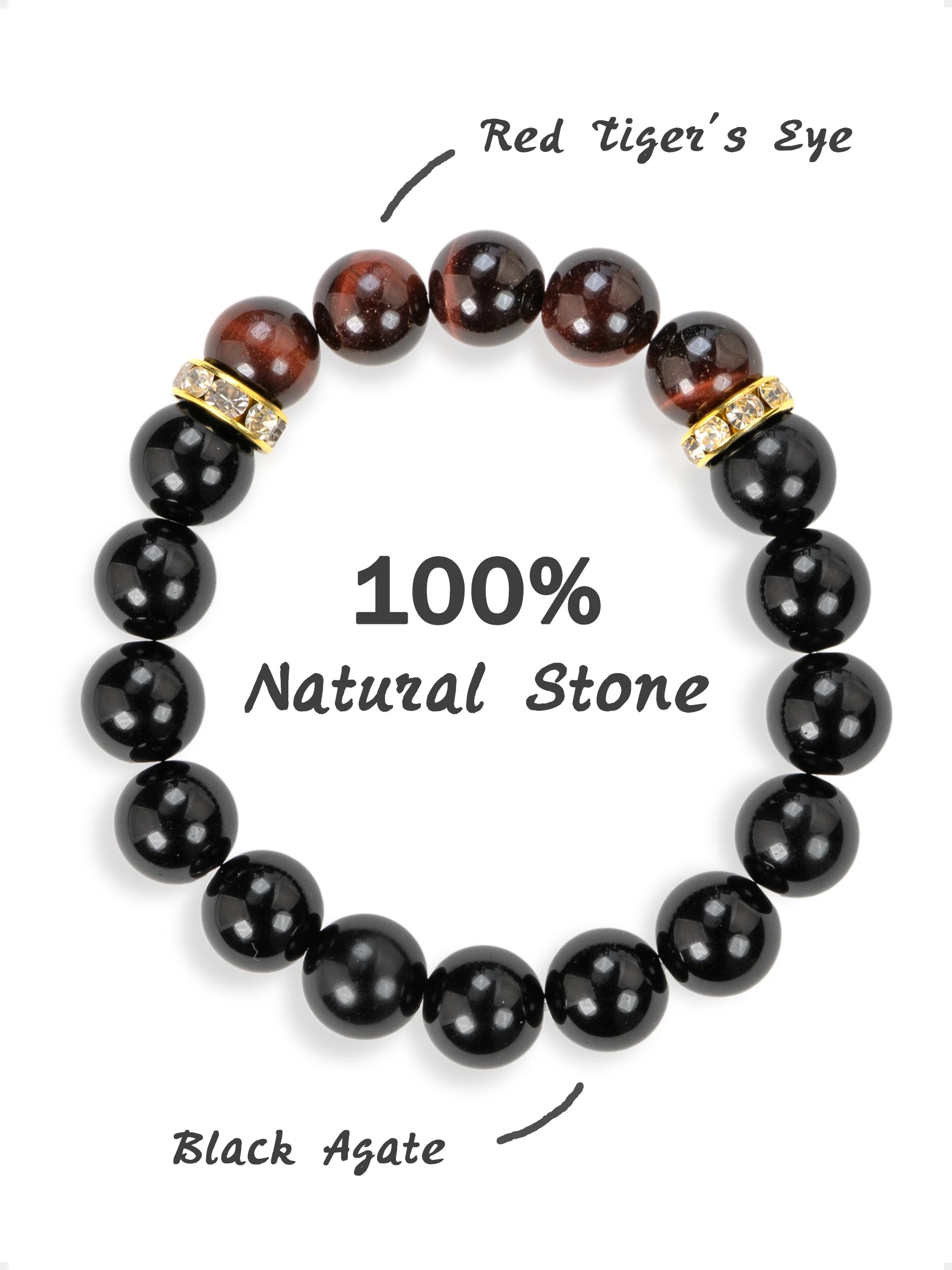 SENLLY Ember Guardian - Beaded Stretch Bracelet with Black Agate & Red Tiger Eye, Handmade Natural Stone Jewelry for Strength, Balance & Focus