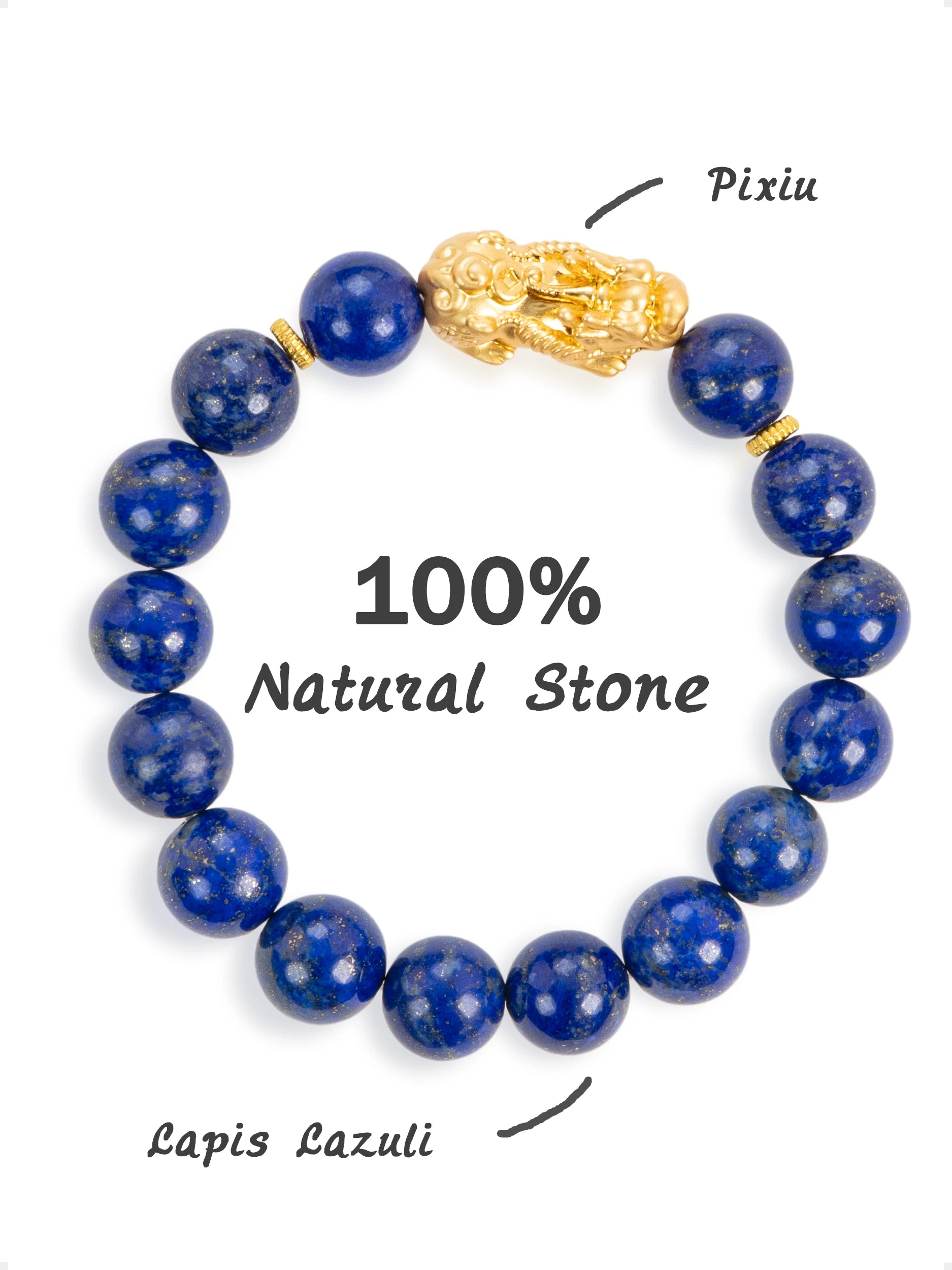 SENLLY Royal Clarity - Beaded Stretch Bracelet with Lapis Lazuli & Brass Pixiu, Handmade Natural Stone Jewelry for Clarity, Balance & Confidence
