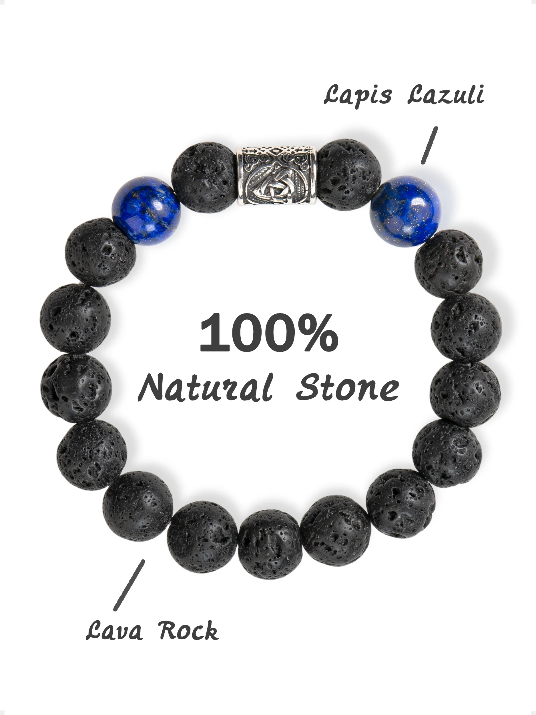 SENLLY Midnight Pulse - Beaded Stretch Bracelet with Lava Rock & Lapis Lazuli, Handcrafted Natural Stone Jewelry for Grounding, Balance & Clarity