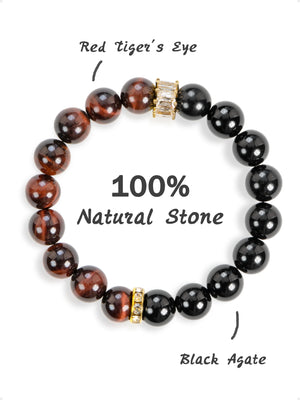 SENLLY Ember Focus Guard - Beaded Stretch Bracelet with Red Tiger Eye & Black Agate, Handmade Natural Stone Jewelry for Confidence, Strength & Grounding
