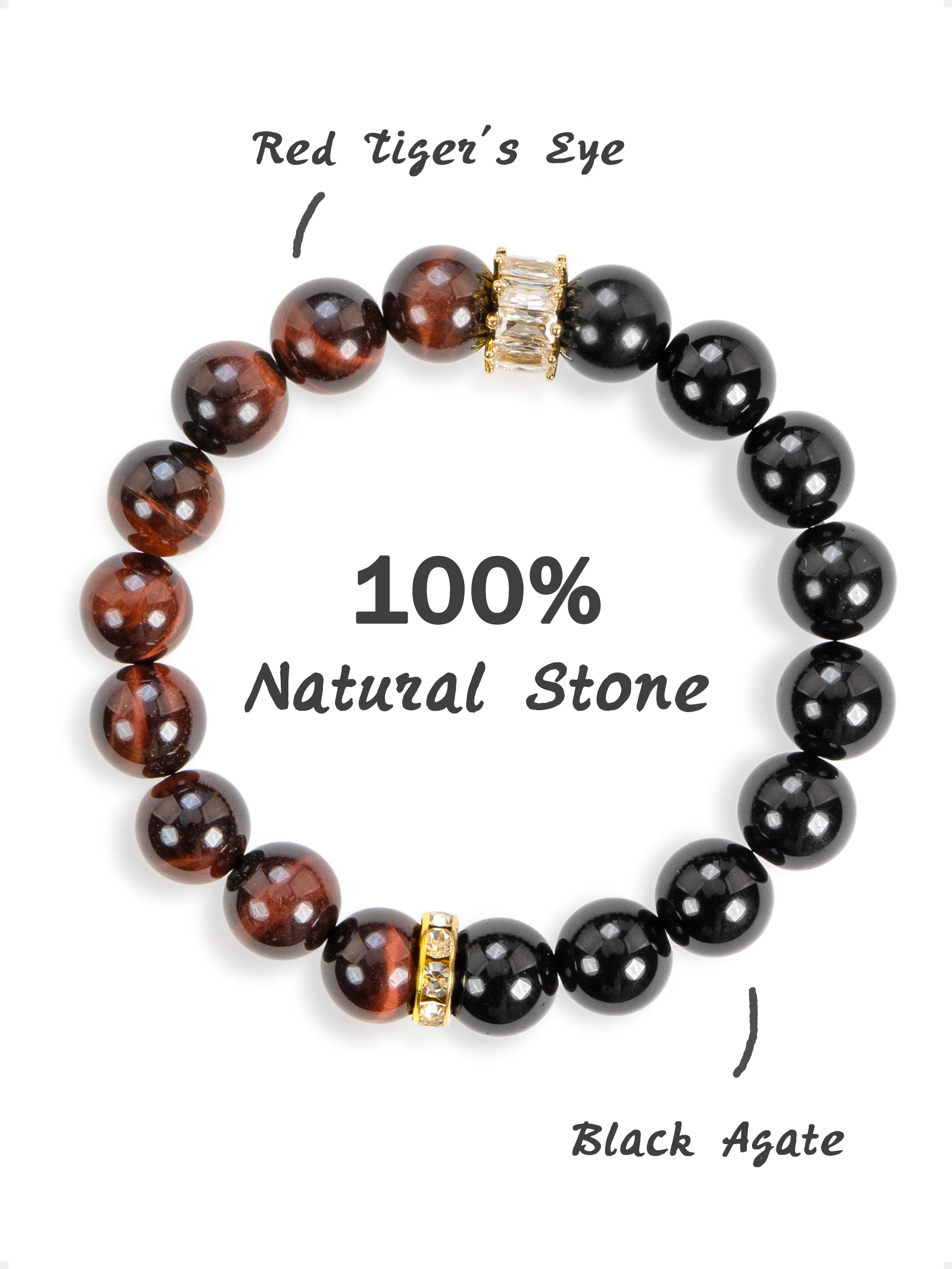 SENLLY Ember Focus Guard - Beaded Stretch Bracelet with Red Tiger Eye & Black Agate, Handmade Natural Stone Jewelry for Confidence, Strength & Grounding