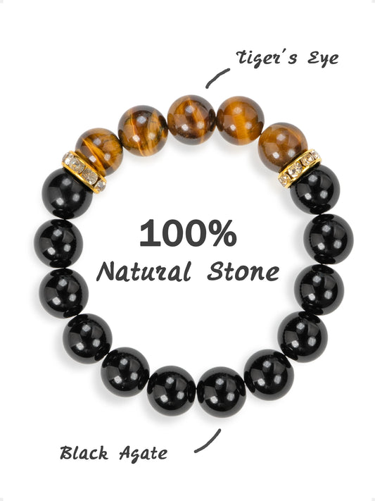 SENLLY Midnight Guardian - Beaded Stretch Bracelet with Black Agate & Tiger Eye, Handmade Natural Stone Jewelry for Protection, Balance & Focus