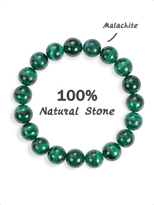 SENLLY Green Shield - 10mm Natural Malachite Beaded Bracelet, Handmade Stone Jewelry for Protection, Confidence & Personal Growth