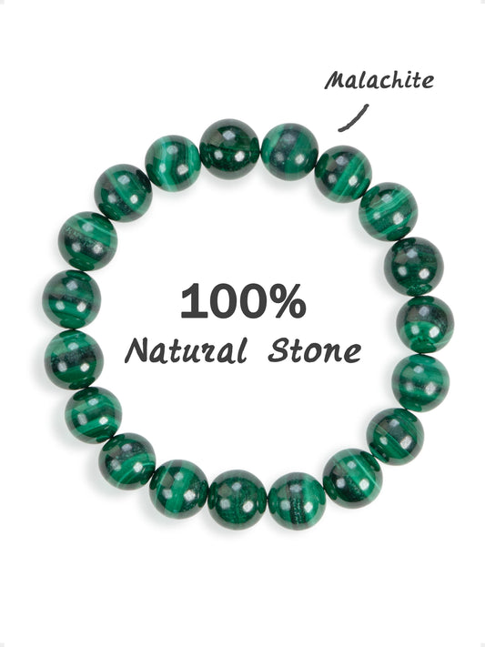SENLLY Green Shield - 10mm Natural Malachite Beaded Bracelet, Handmade Stone Jewelry for Protection, Confidence & Personal Growth
