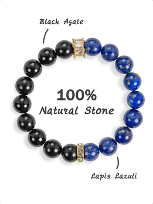 SENLLY Royal Insight Balance - Beaded Stretch Bracelet with Lapis Lazuli & Black Agate, Handmade Natural Stone Jewelry for Wisdom, Protection & Grounding