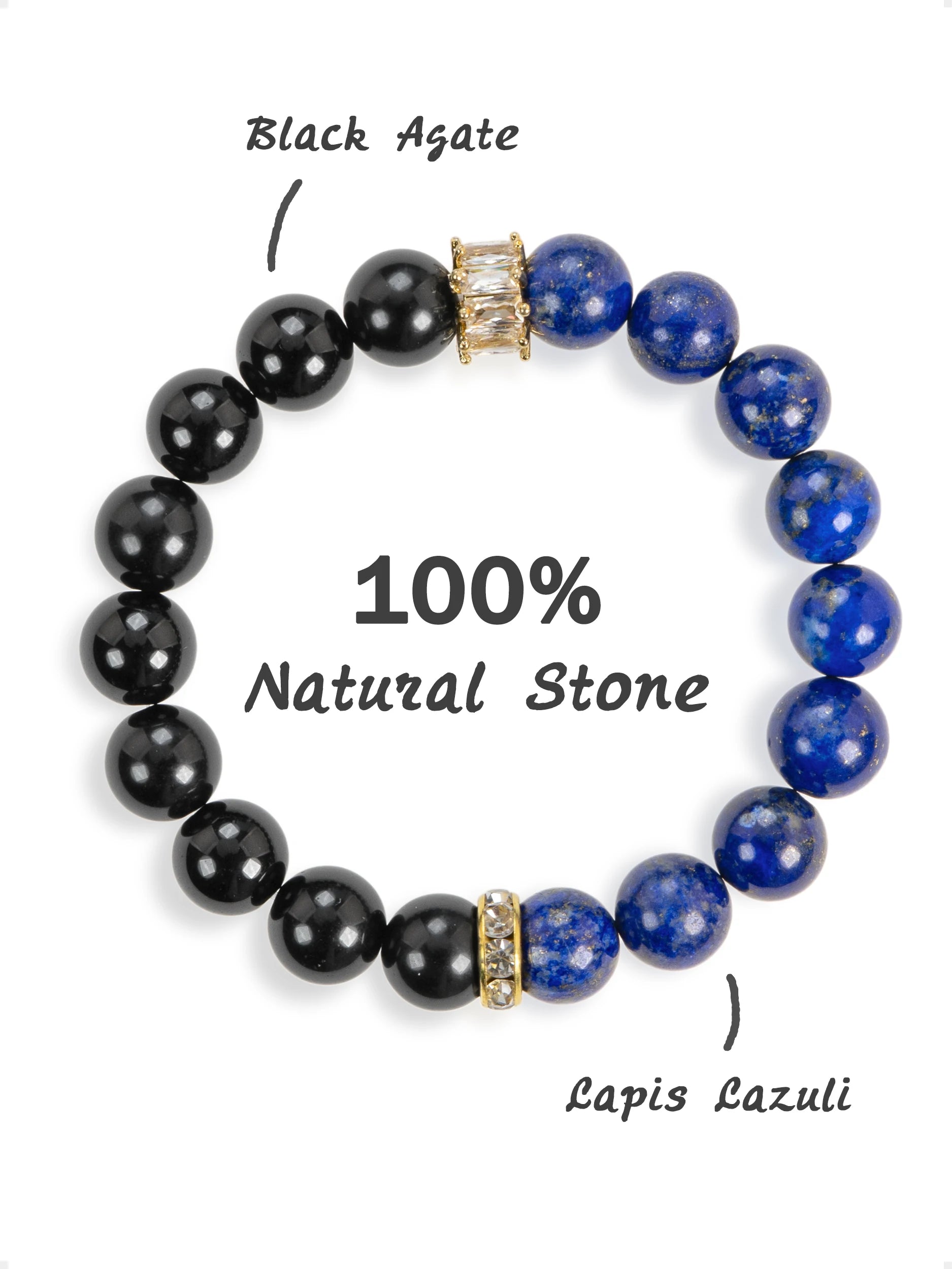 SENLLY Royal Insight Balance - Beaded Stretch Bracelet with Lapis Lazuli & Black Agate, Handmade Natural Stone Jewelry for Wisdom, Protection & Grounding