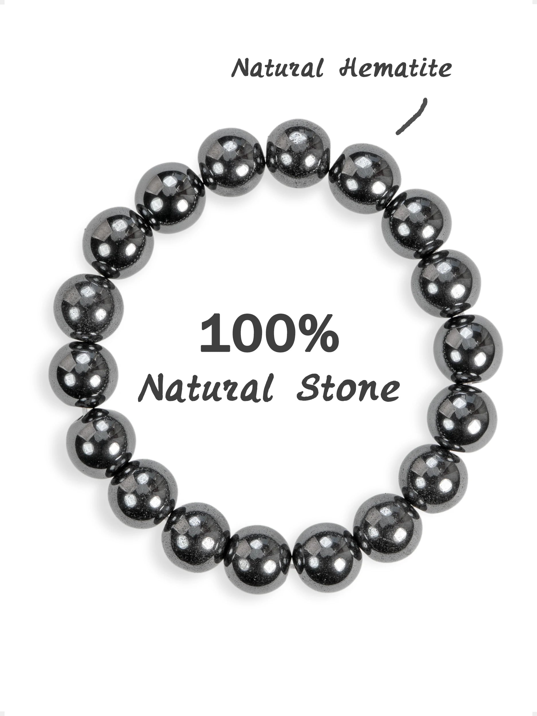 SENLLY Steel Focus - 10mm Natural Hematite Beaded Bracelet, Handmade Stone Jewelry for Grounding, Stability & Mental Clarity