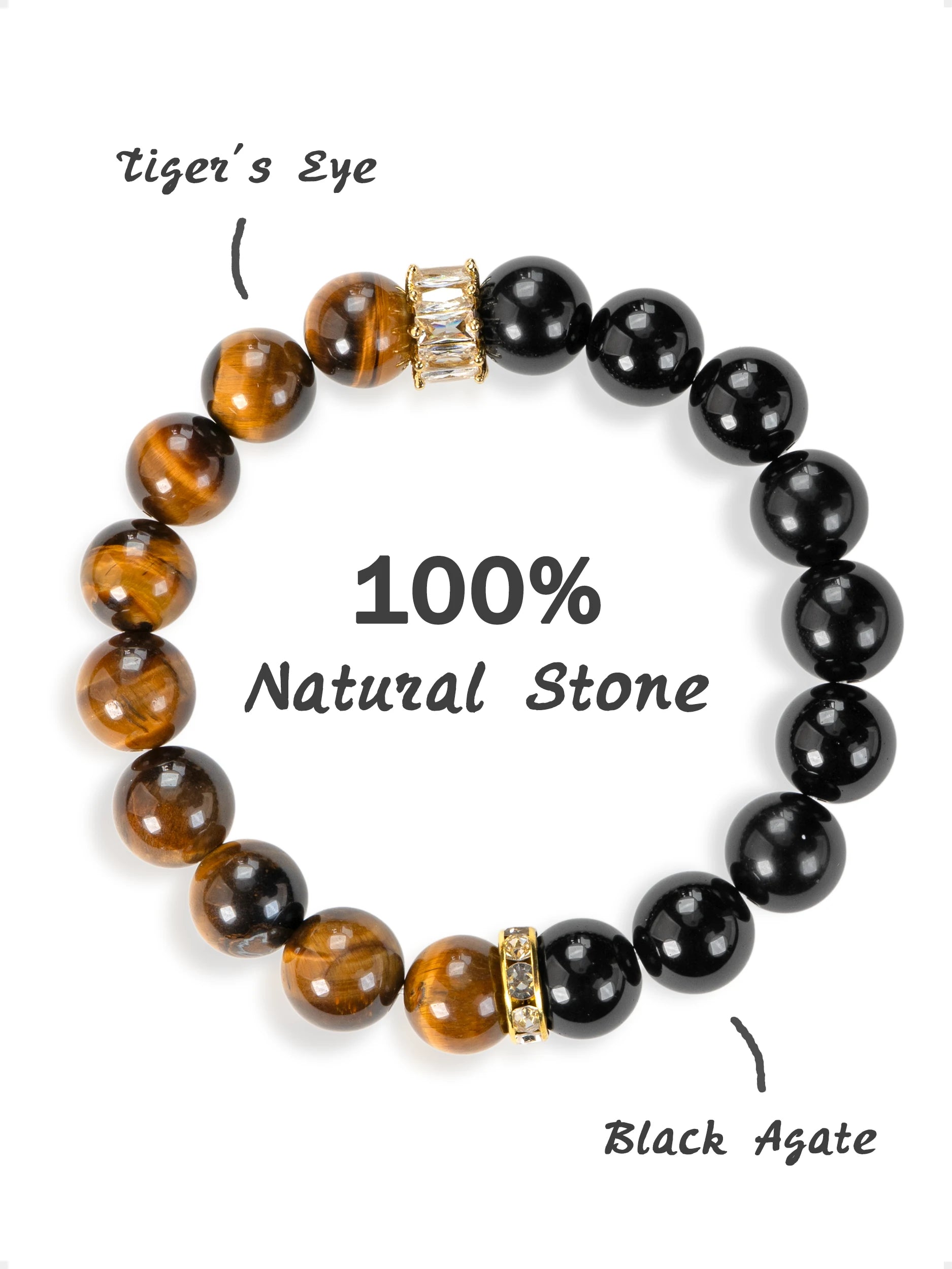 SENLLY Golden Focus - Beaded Stretch Bracelet with Tiger Eye & Black Agate, Handmade Natural Stone Jewelry for Strength, Confidence & Protection