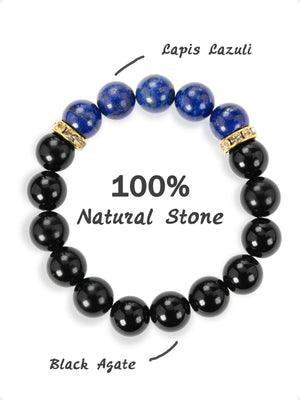 SENLLY Midnight Clarity - Beaded Stretch Bracelet with Lapis Lazuli & Black Agate, Handmade Natural Stone Jewelry for Focus, Confidence & Balance