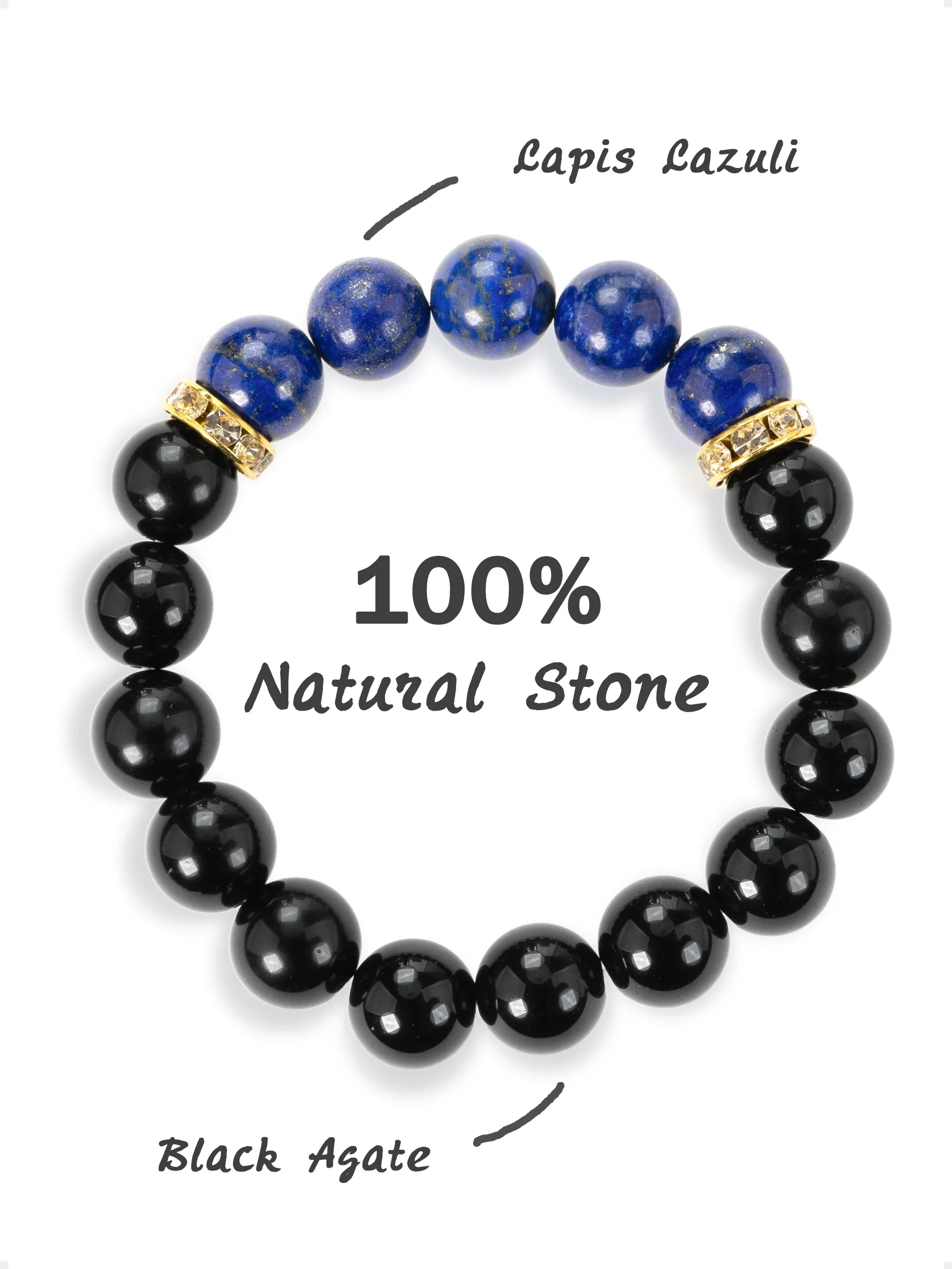 SENLLY Midnight Clarity - Beaded Stretch Bracelet with Lapis Lazuli & Black Agate, Handmade Natural Stone Jewelry for Focus, Confidence & Balance