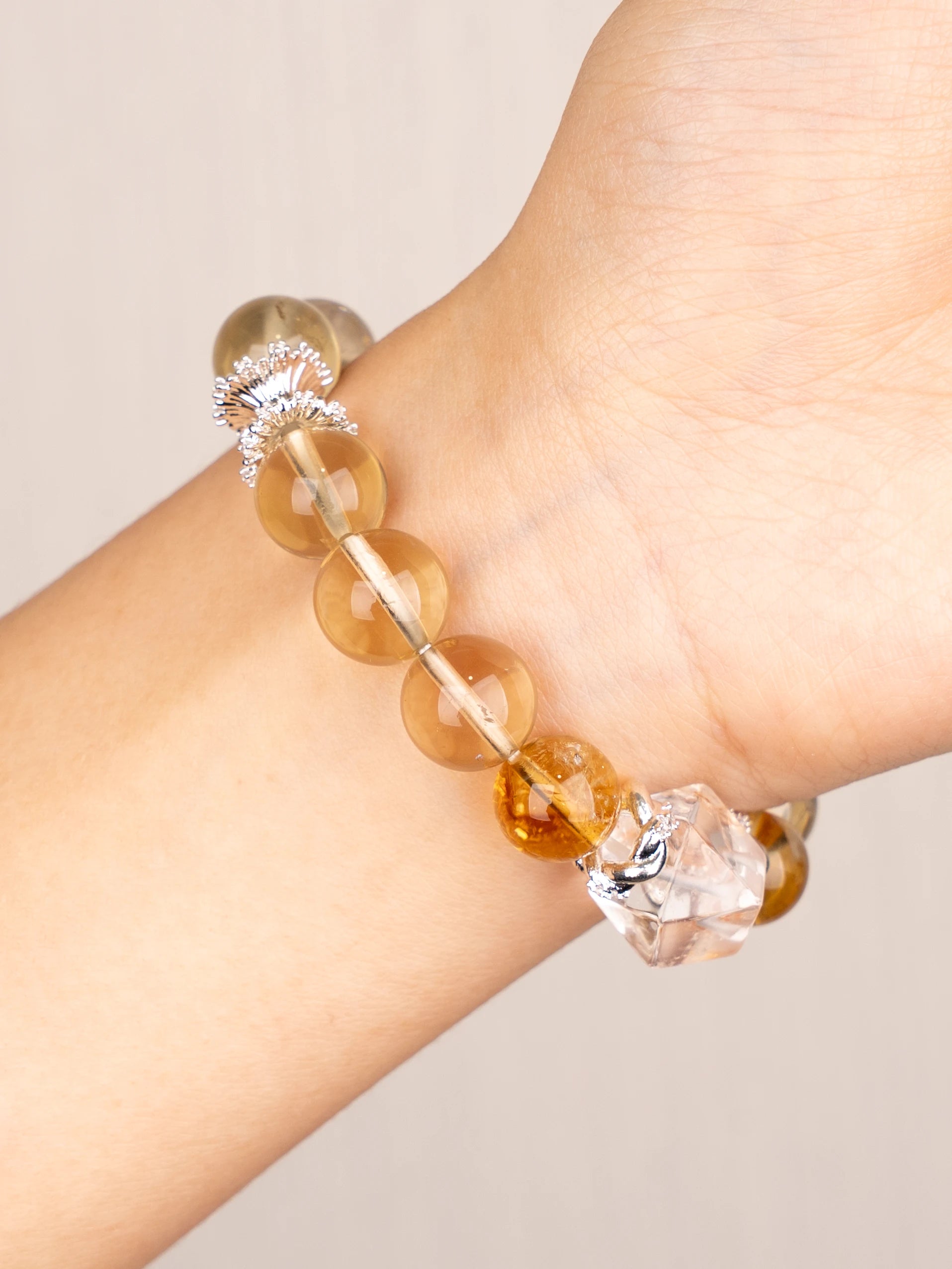 SENLLY Golden Aura - Citrine, Lemon Quartz & Black Gold Super Seven Bracelet, Handcrafted Natural Stone Jewelry with Radiant Warm Tones