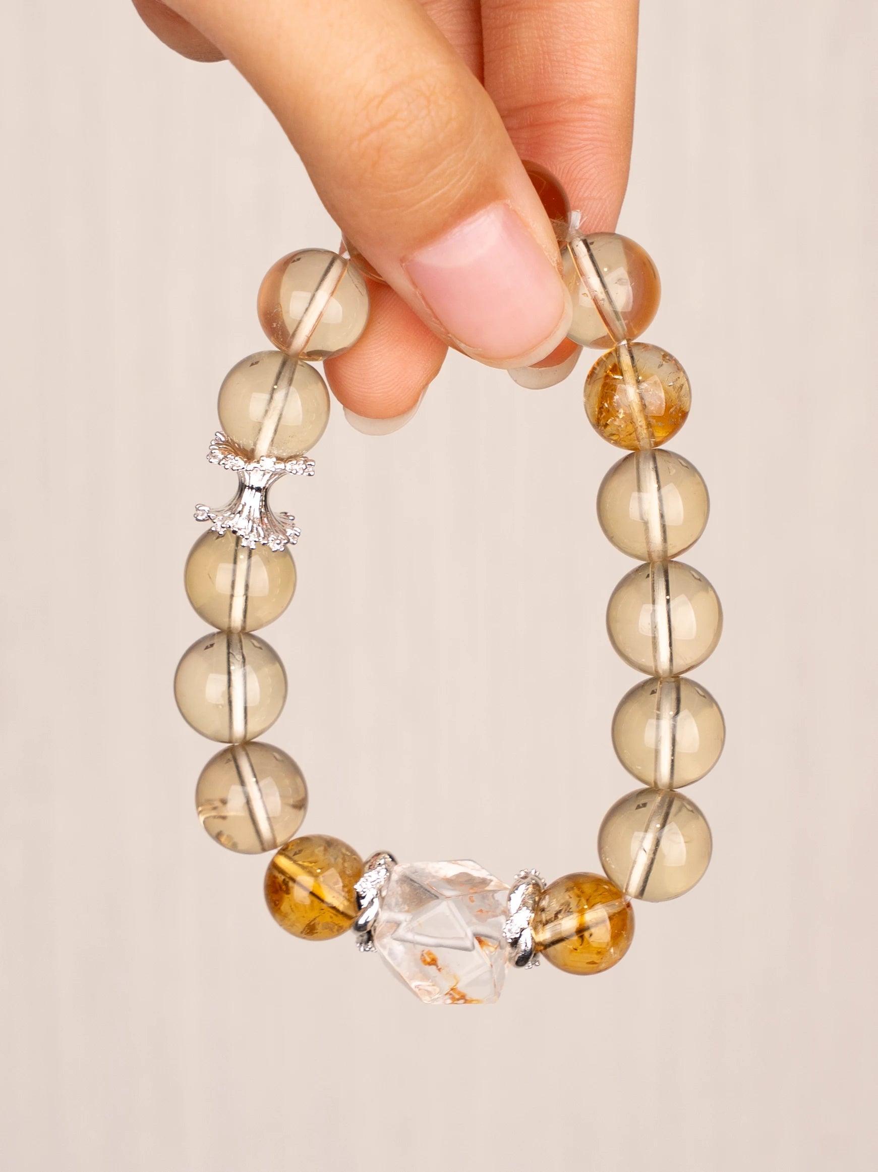 SENLLY Golden Aura - Citrine, Lemon Quartz & Black Gold Super Seven Bracelet, Handcrafted Natural Stone Jewelry with Radiant Warm Tones