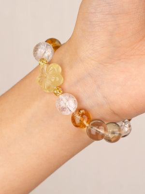 SENLLY Golden Bloom - Beaded Stretch Bracelet with Natural Citrine, Tiger Eye, Azeztulite & Clear Quartz, Handcrafted Natural Stone Jewelry for Optimism, Clarity & Emotional Balance