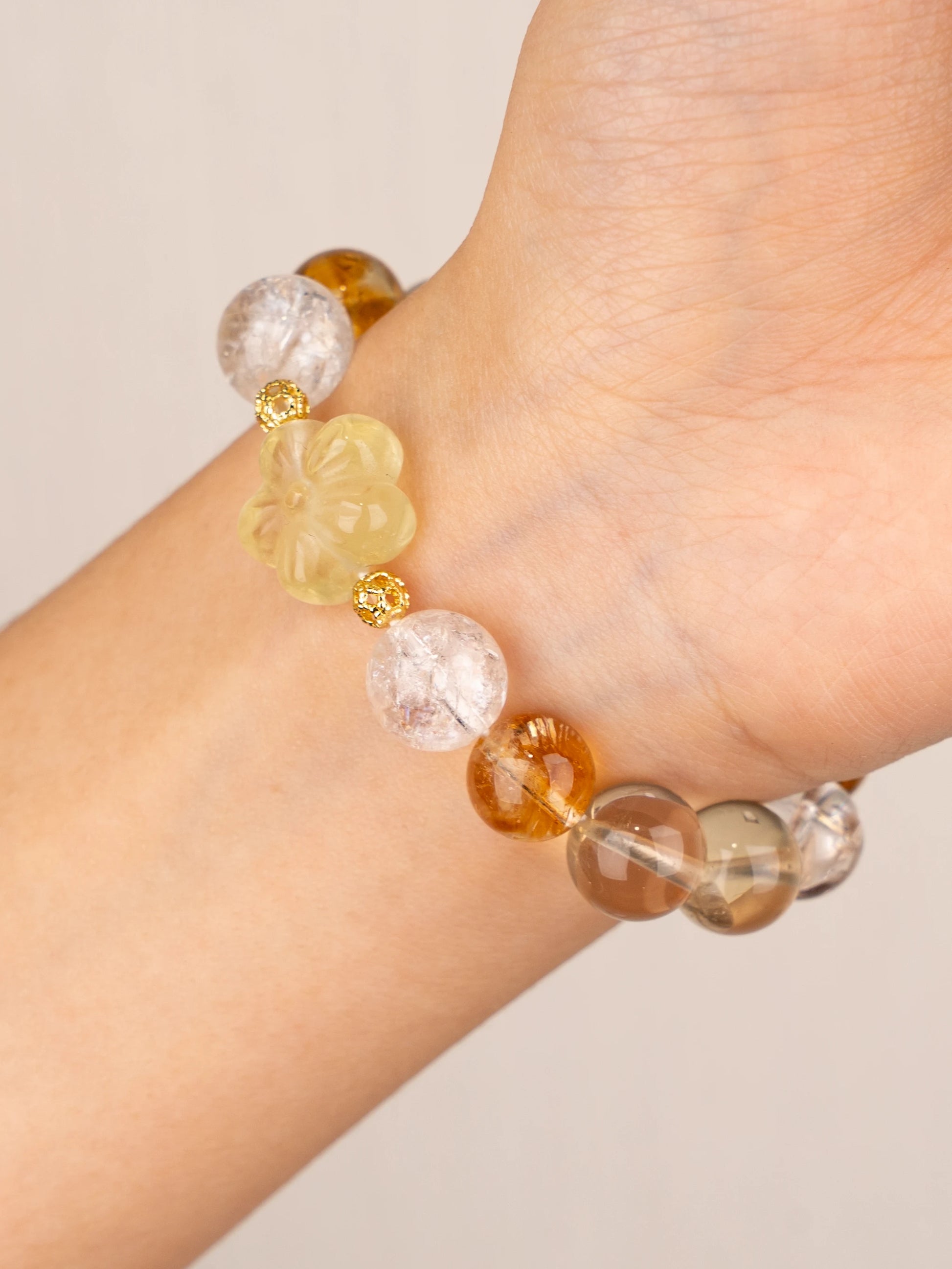 SENLLY Golden Bloom - Beaded Stretch Bracelet with Natural Citrine, Tiger Eye, Azeztulite & Clear Quartz, Handcrafted Natural Stone Jewelry for Optimism, Clarity & Emotional Balance