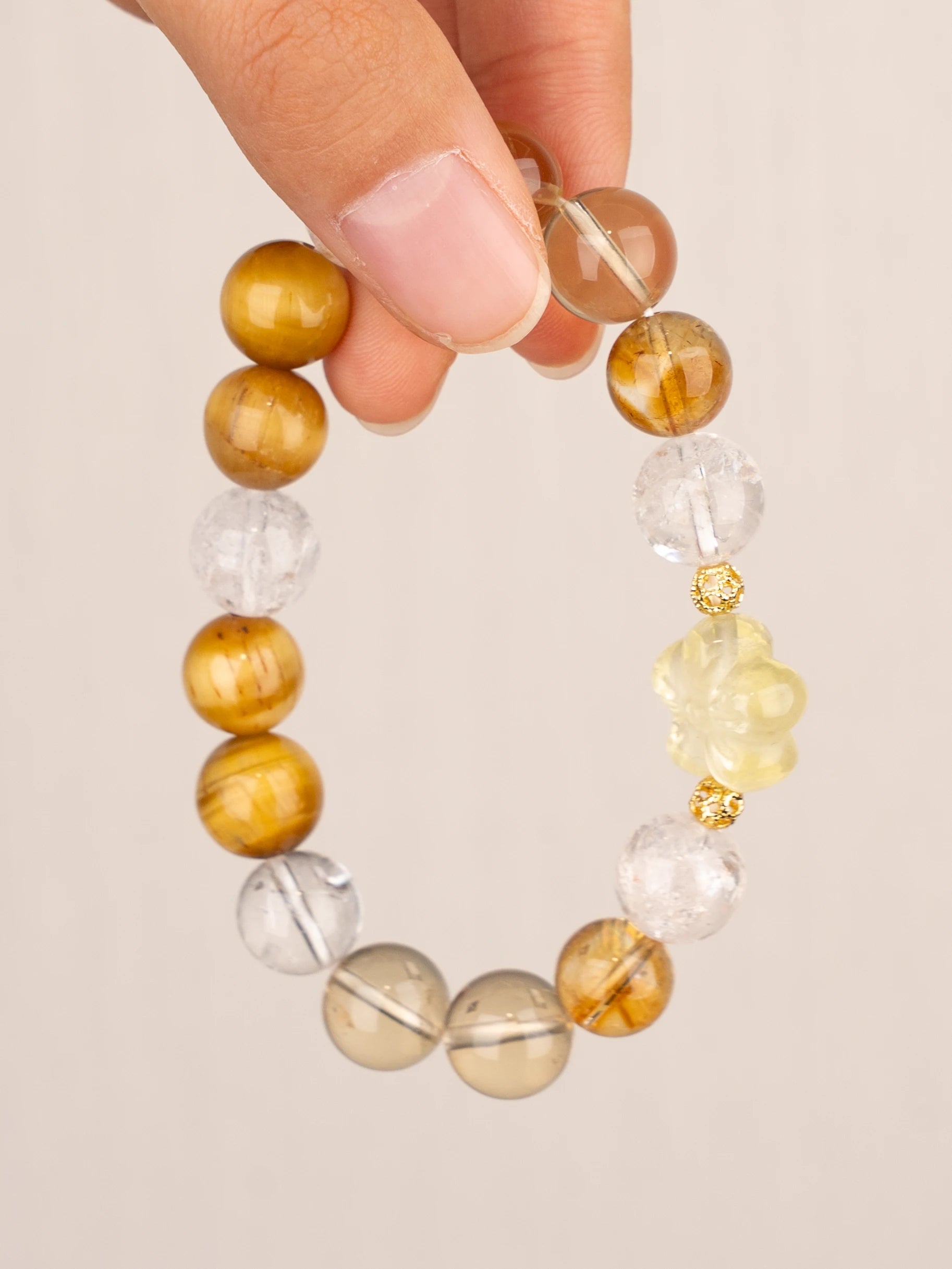 SENLLY Golden Bloom - Beaded Stretch Bracelet with Natural Citrine, Tiger Eye, Azeztulite & Clear Quartz, Handcrafted Natural Stone Jewelry for Optimism, Clarity & Emotional Balance