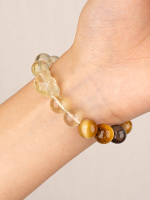 SENLLY Golden Focus - Beaded Stretch Bracelet with Natural Citrine, Tiger Eye, Smoky Quartz & Clear Quartz, Handcrafted Natural Stone Jewelry for Strength, Clarity & Emotional Balance