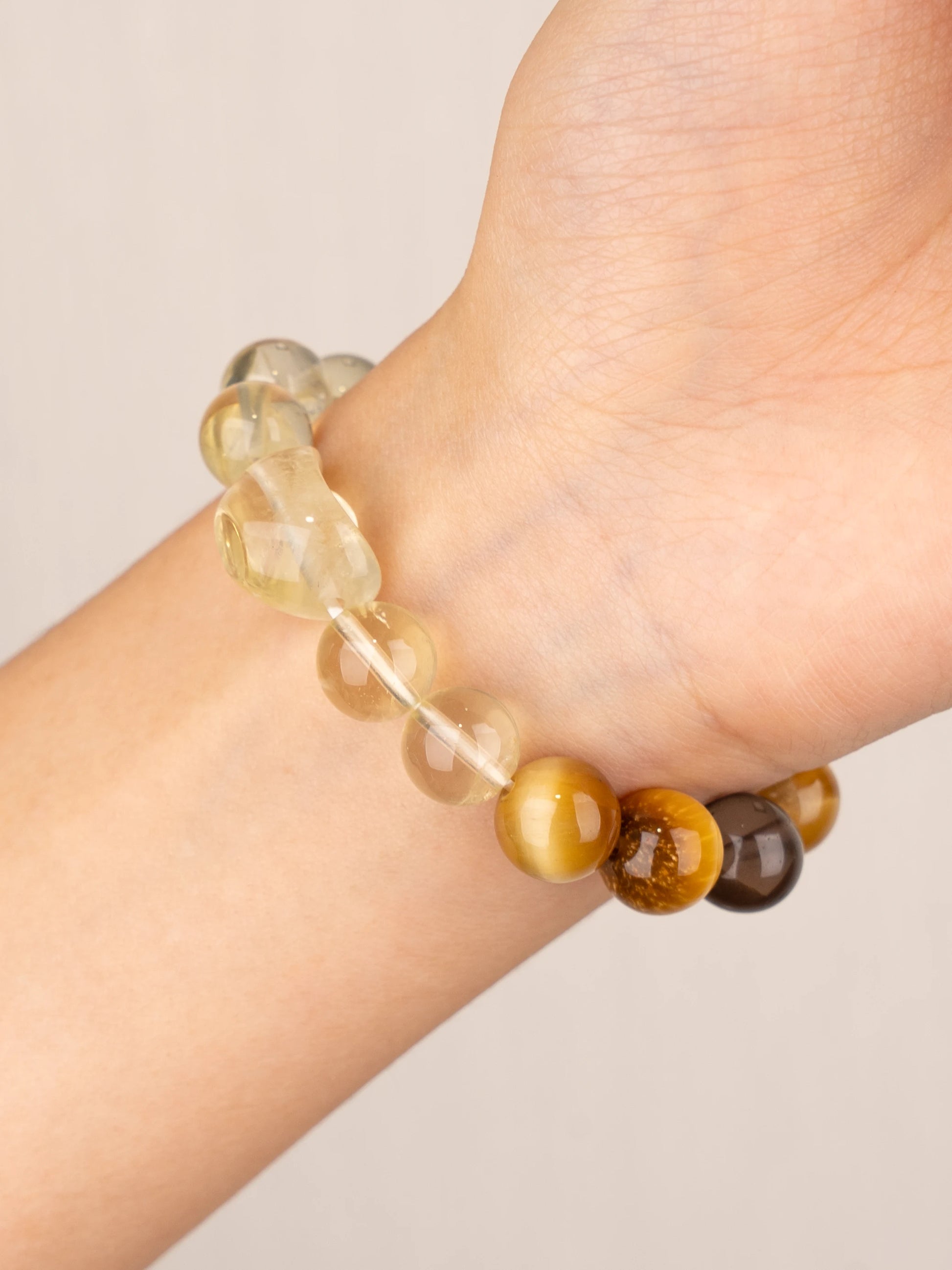 SENLLY Golden Focus - Beaded Stretch Bracelet with Natural Citrine, Tiger Eye, Smoky Quartz & Clear Quartz, Handcrafted Natural Stone Jewelry for Strength, Clarity & Emotional Balance