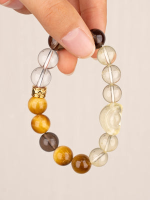 SENLLY Golden Focus - Beaded Stretch Bracelet with Natural Citrine, Tiger Eye, Smoky Quartz & Clear Quartz, Handcrafted Natural Stone Jewelry for Strength, Clarity & Emotional Balance