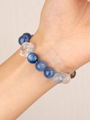 SENLLY Ocean Clarity - Beaded Stretch Bracelet with Natural Aquamarine, Kyanite, Lapis Lazuli, Smoky Quartz & Clear Quartz, Handcrafted Natural Stone Jewelry for Calm, Focus & Emotional Balance