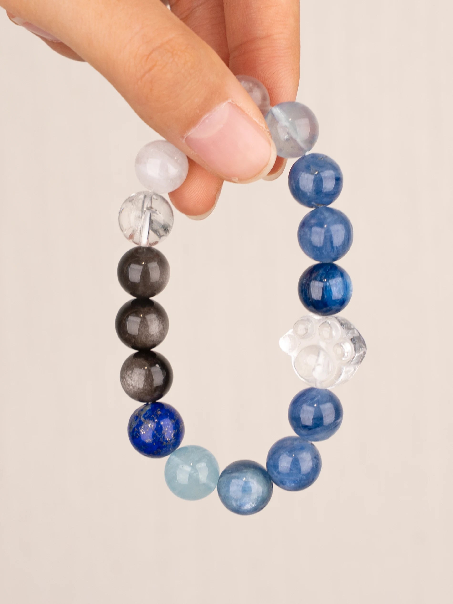 SENLLY Ocean Clarity - Beaded Stretch Bracelet with Natural Aquamarine, Kyanite, Lapis Lazuli, Smoky Quartz & Clear Quartz, Handcrafted Natural Stone Jewelry for Calm, Focus & Emotional Balance