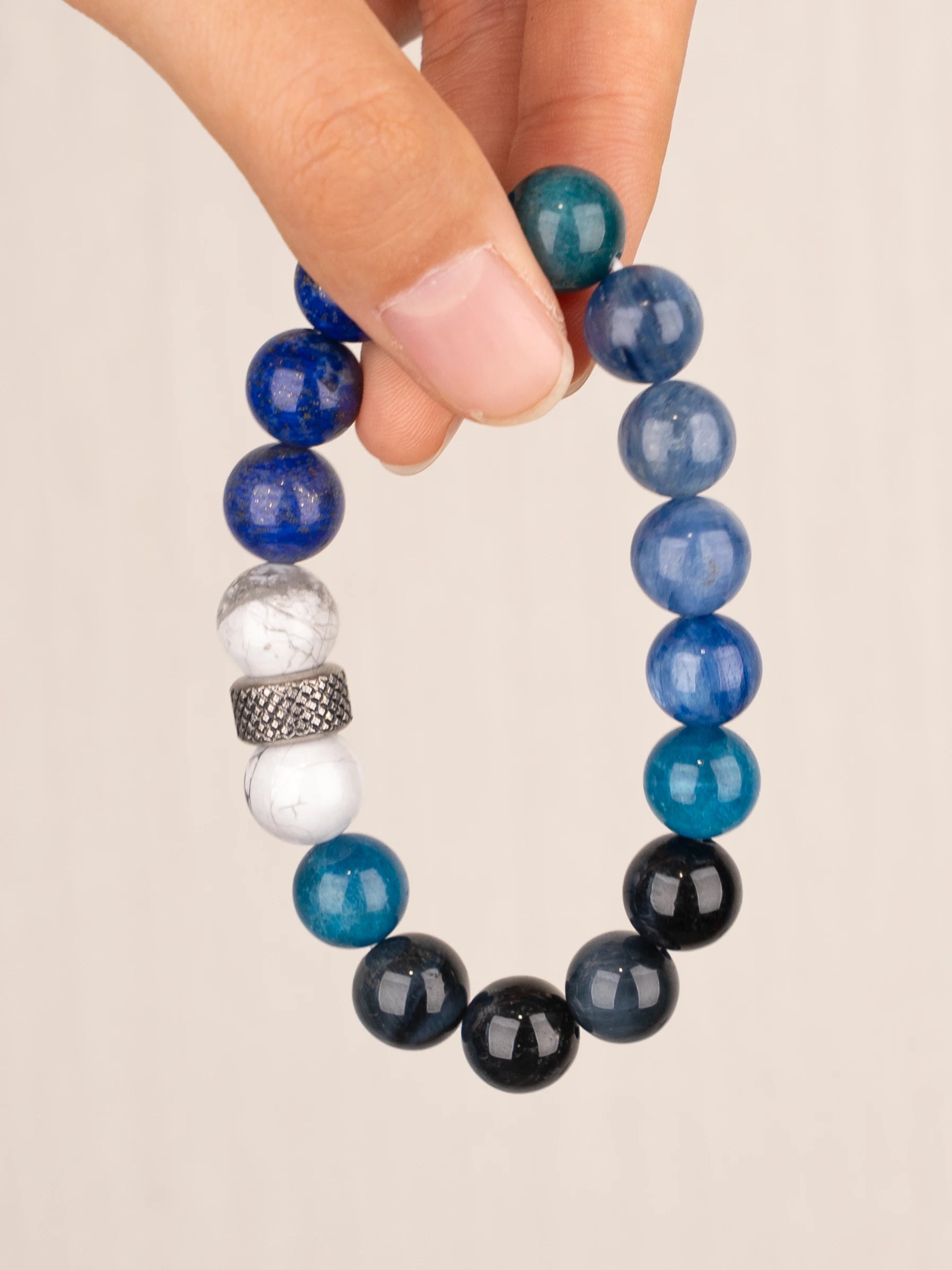 SENLLY Midnight Wisdom - Beaded Stretch Bracelet with Natural Lapis Lazuli, Howlite, Kyanite & Blue Tiger Eye, Handcrafted Natural Stone Jewelry for Focus, Calm & Emotional Balance