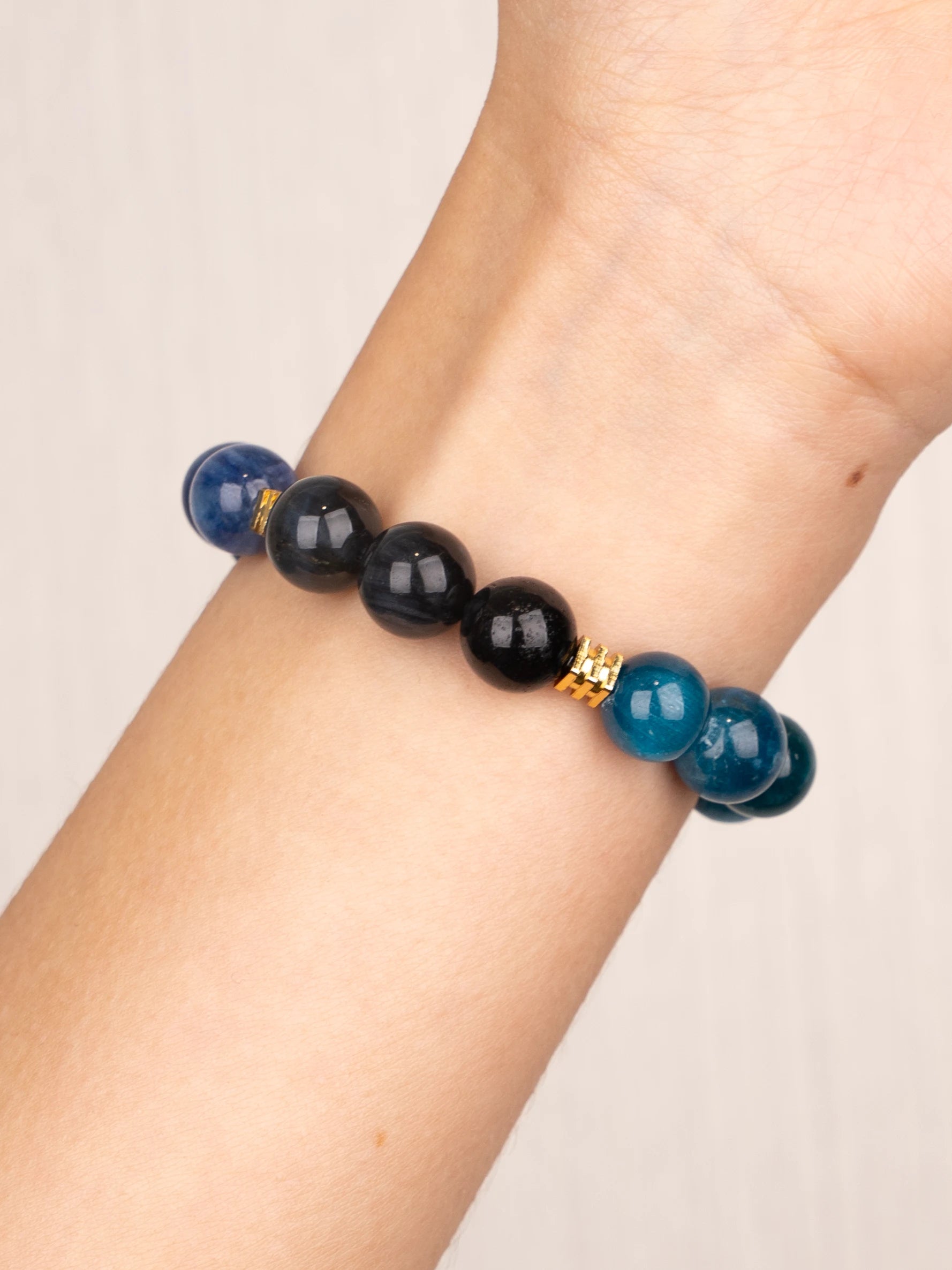 SENLLY Midnight Clarity - Beaded Stretch Bracelet with Blue Tiger Eye, Lapis Lazuli & Blue Apatite, Handmade Natural Stone Jewelry for Focus, Calm & Balance