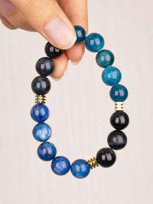 SENLLY Midnight Clarity - Beaded Stretch Bracelet with Blue Tiger Eye, Lapis Lazuli & Blue Apatite, Handmade Natural Stone Jewelry for Focus, Calm & Balance
