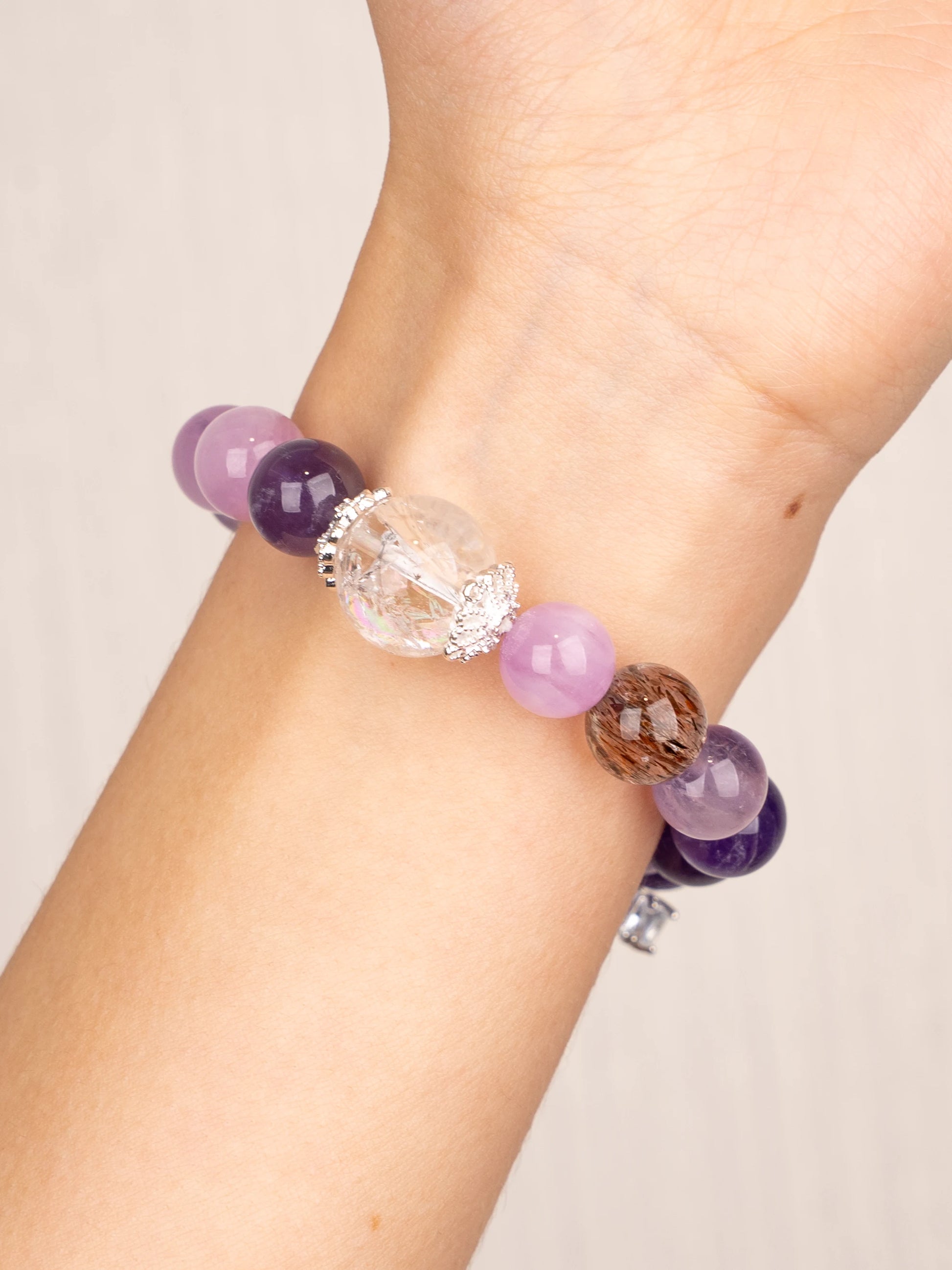 SENLLY Lavender Harmony - Beaded Stretch Bracelet with Natural Amethyst, Lavender Amethyst & Clear Quartz, Handcrafted Natural Stone Jewelry for Calm, Clarity & Emotional Balance