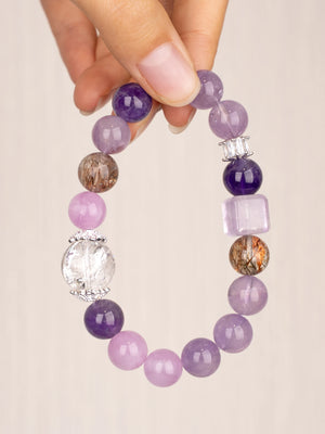 SENLLY Lavender Harmony - Beaded Stretch Bracelet with Natural Amethyst, Lavender Amethyst & Clear Quartz, Handcrafted Natural Stone Jewelry for Calm, Clarity & Emotional Balance