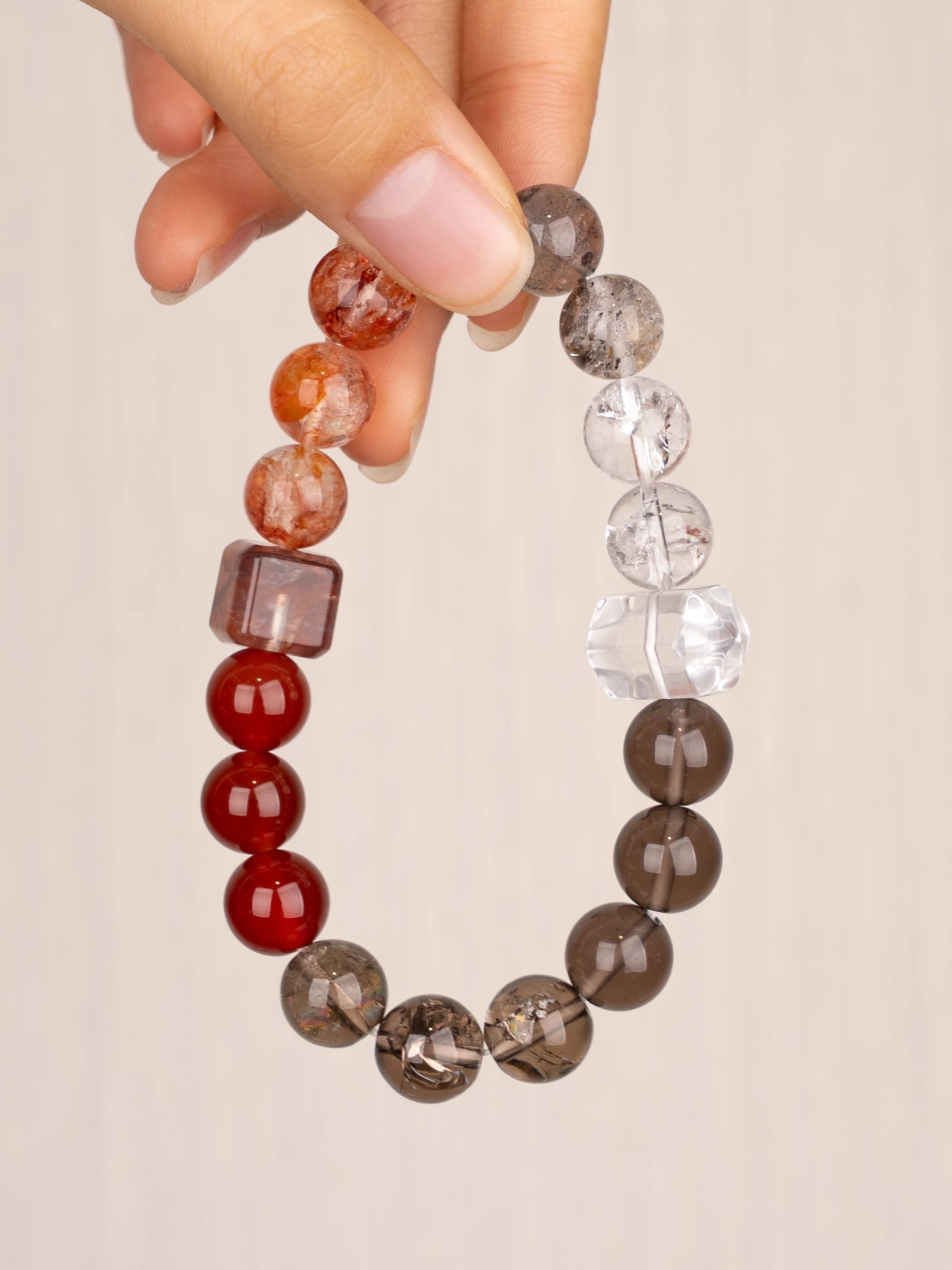 SENLLY Radiant Ember - Beaded Stretch Bracelet with Natural Red Agate, Hematoid Quartz & Smoky Quartz, Handcrafted Natural Stone Jewelry for Balance, Strength & Clarity