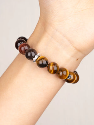 SENLLY Steel Focus - Beaded Stretch Bracelet with Natural Hematite, Black Agate & Tiger Eye, Handcrafted Natural Stone Jewelry for Strength, Grounding & Clarity