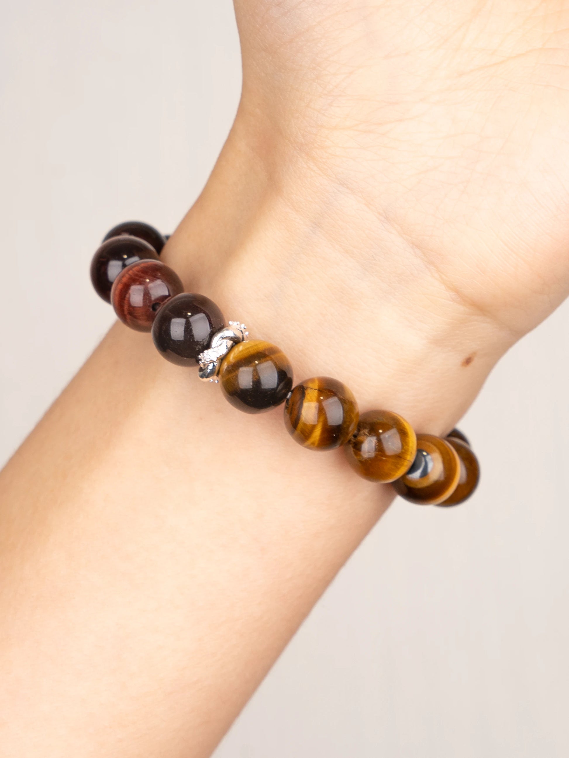 SENLLY Steel Focus - Beaded Stretch Bracelet with Natural Hematite, Black Agate & Tiger Eye, Handcrafted Natural Stone Jewelry for Strength, Grounding & Clarity