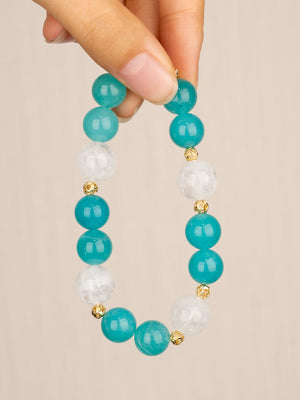 SENLLY Aqua Breeze - Beaded Stretch Bracelet with Natural Amazonite & White Agate, Handcrafted Natural Stone Jewelry for Calm, Clarity & Fresh Energy