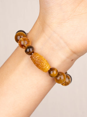 SENLLY Golden Guardian - Tiger Eye, Citrine & Smoky Quartz Beaded Bracelet, Handcrafted Natural Stone Jewelry for Confidence, Protection & Steady Energy