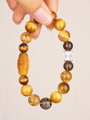 SENLLY Golden Guardian - Tiger Eye, Citrine & Smoky Quartz Beaded Bracelet, Handcrafted Natural Stone Jewelry for Confidence, Protection & Steady Energy