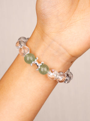 SENLLY Green Aurora - Beaded Stretch Bracelet with Green Strawberry & Clear Quartz, Handcrafted Natural Stone Jewelry for Fresh Energy, Clarity & Everyday Balance