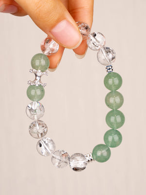 SENLLY Green Aurora - Beaded Stretch Bracelet with Green Strawberry & Clear Quartz, Handcrafted Natural Stone Jewelry for Fresh Energy, Clarity & Everyday Balance