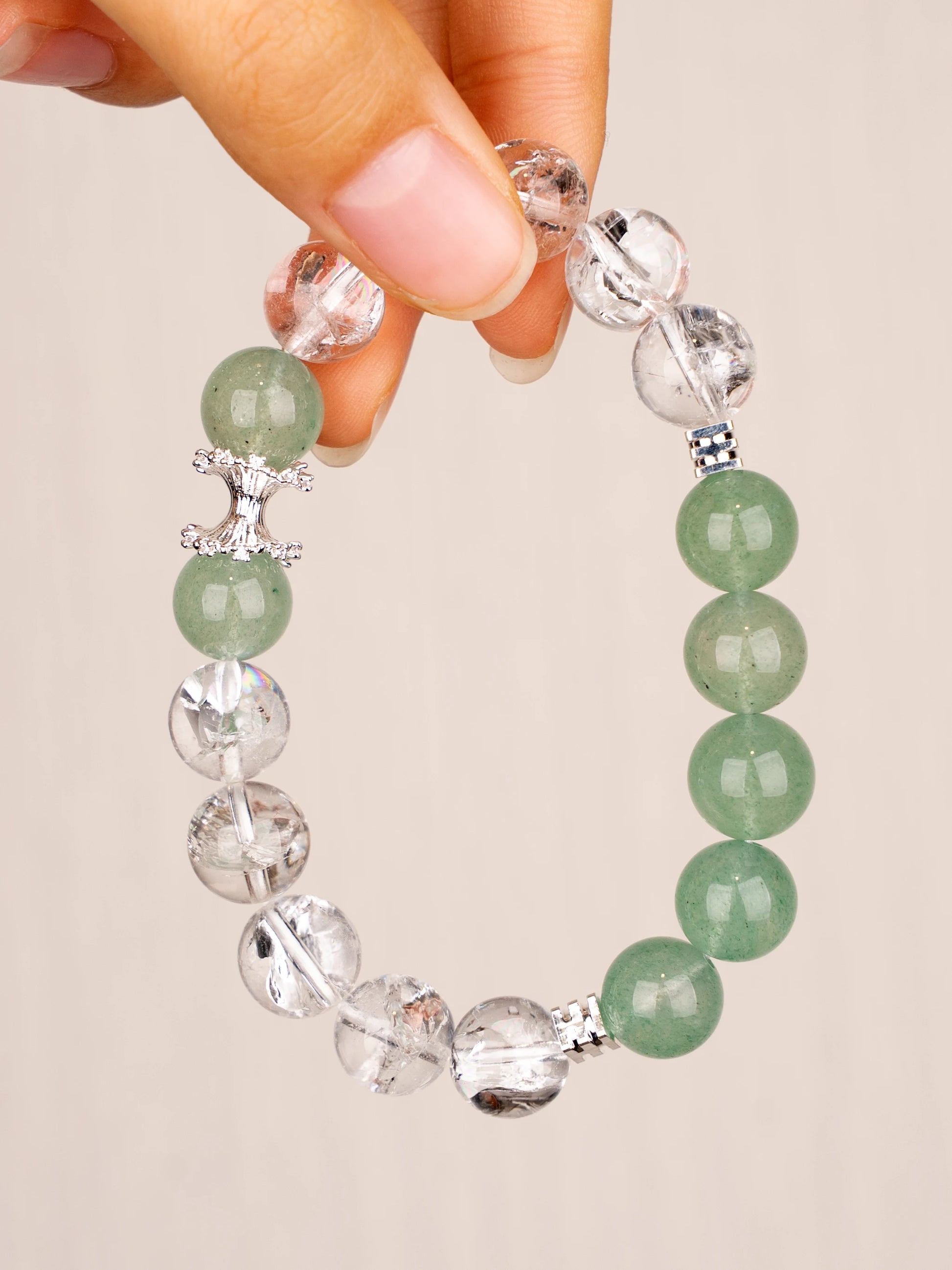 SENLLY Green Aurora - Beaded Stretch Bracelet with Green Strawberry & Clear Quartz, Handcrafted Natural Stone Jewelry for Fresh Energy, Clarity & Everyday Balance