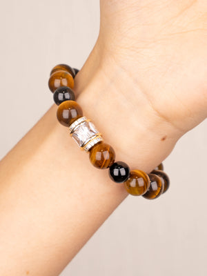 SENLLY Ember Guard - Beaded Stretch Bracelet with Natural Tiger Eye & Black Agate, Handcrafted Natural Stone Jewelry for Strength, Focus & Grounding
