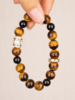 SENLLY Ember Guard - Beaded Stretch Bracelet with Natural Tiger Eye & Black Agate, Handcrafted Natural Stone Jewelry for Strength, Focus & Grounding