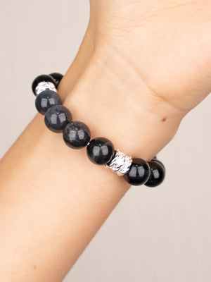 SENLLY Midnight Shield - Beaded Stretch Bracelet with Blue Tiger Eye, Handcrafted Natural Stone Jewelry for Strength, Depth & Modern Masculine Style