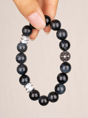 SENLLY Midnight Shield - Beaded Stretch Bracelet with Blue Tiger Eye, Handcrafted Natural Stone Jewelry for Strength, Depth & Modern Masculine Style