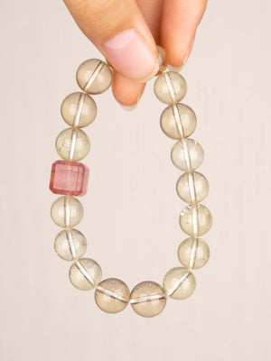 SENLLY Golden Dew - Beaded Stretch Bracelet with Lemon Quartz & Strawberry Quartz, Handcrafted Natural Stone Jewelry for Clarity, Warmth & Balance