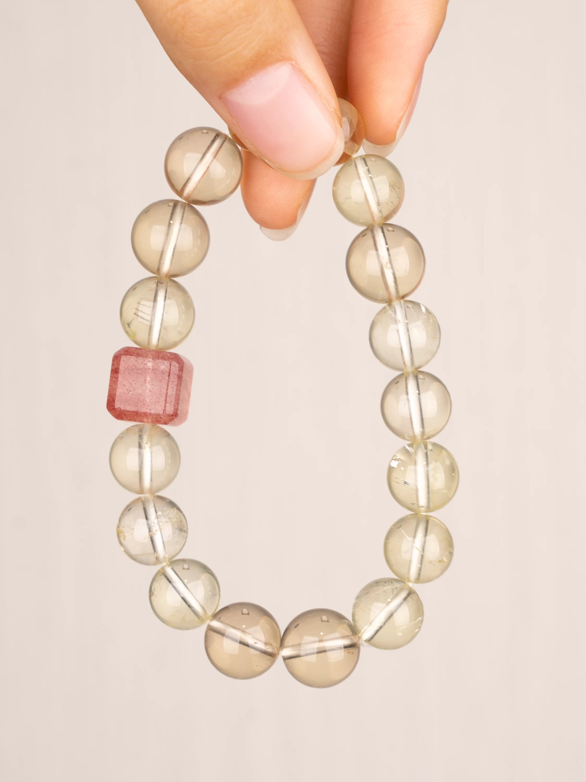 SENLLY Golden Dew - Beaded Stretch Bracelet with Lemon Quartz & Strawberry Quartz, Handcrafted Natural Stone Jewelry for Clarity, Warmth & Balance
