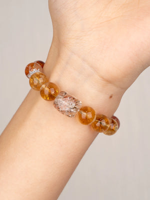SENLLY Golden Ember - Beaded Stretch Bracelet with Citrine, Black Gold Super Seven & Red Hematoid Quartz, Handmade Natural Stone Jewelry for Clarity, Balance & Renewal